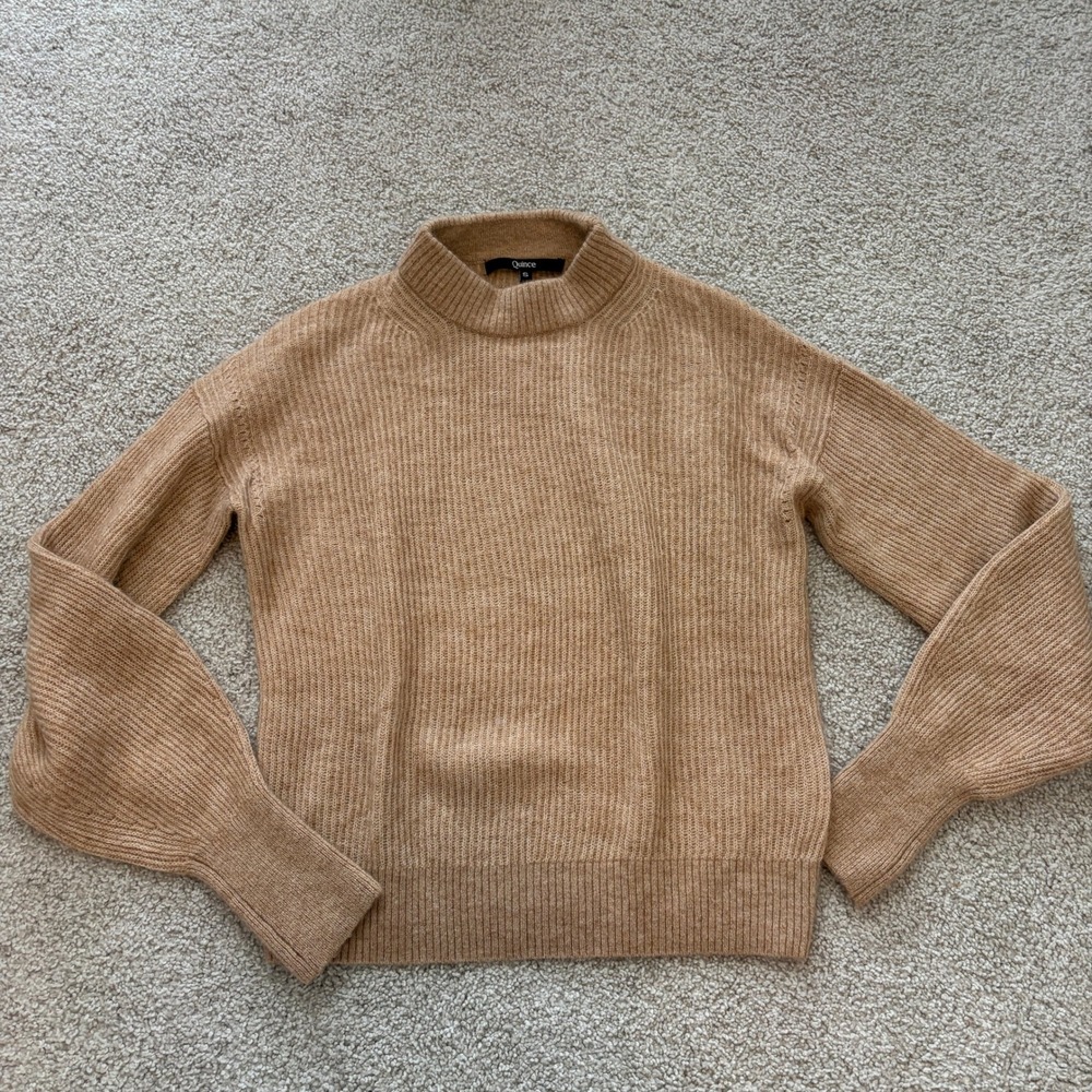 Quince Mongolian Cashmere Fisherman Sweater Womens S Tan Thick Knit Minimalist